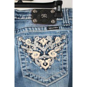 Miss Me Womens Size 29 Medium Wash Low Rise Straight Jeans JW5410T2 embellished